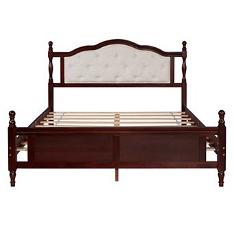 Whisen Queen Bed with Upholstered Headboard, Central Platform Support Feet