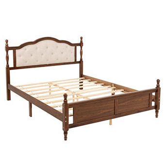 Whisen Queen Bed with Upholstered Headboard, Central Platform Support Feet