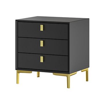 Modern Nightstand with 3 Drawers Dresser,Gold Accents & Sturdy Legs,for Bedroom & Living Room