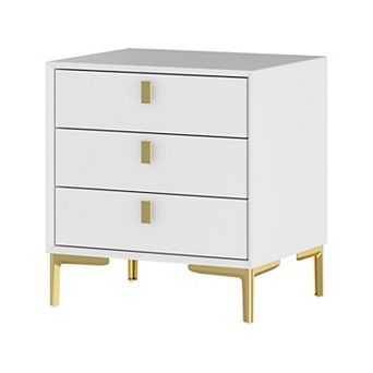 Modern Nightstand with 3 Drawers Dresser,Gold Accents & Sturdy Legs,for Bedroom & Living Room