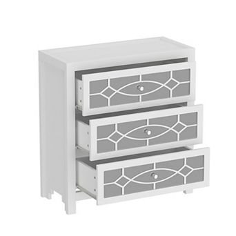 White 3-Drawer Mirrored Nightstand, Modern Accent Dresser with Decorative Mirror Front for Bedroom