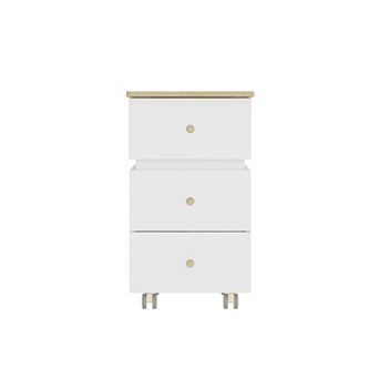 2-in-1 Rotating Vanity Nightstand with LED Mirror, White Liftable Makeup Dresser for Bedroom