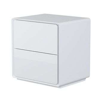 White High-Gloss 2-Drawer Nightstand with Warm LED Lighting