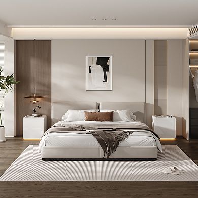 White High-Gloss 2-Drawer Nightstand with Warm LED Lighting