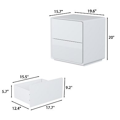 White High-Gloss 2-Drawer Nightstand with Warm LED Lighting