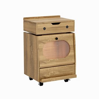 Playful Robot - Shaped Nightstand with Touch - Control LED Strip,with Rotatable Top,Lockable Wheels