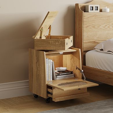 Playful Robot - Shaped Nightstand with Touch - Control LED Strip,with Rotatable Top,Lockable Wheels