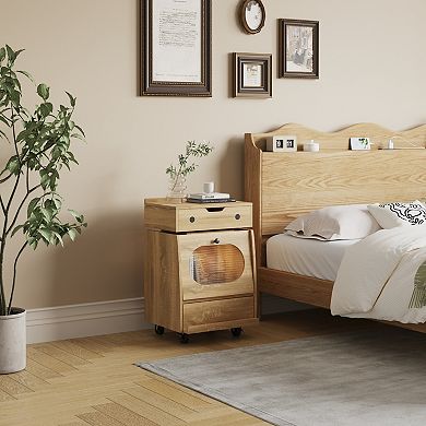 Playful Robot - Shaped Nightstand with Touch - Control LED Strip,with Rotatable Top,Lockable Wheels