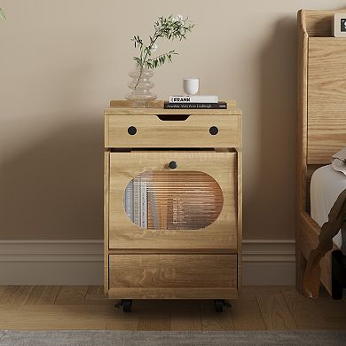 Playful Robot - Shaped Nightstand with Touch - Control LED Strip,with Rotatable Top,Lockable Wheels