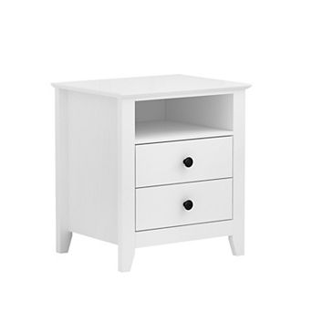 White 2-Drawer Nightstand with Open Storage Shelf, Modern End Table for Bedroom