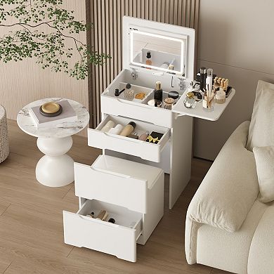 3-in-1 LED Vanity Table with Flip-Top Mirror, Dimmable Lights, Storage Drawers & Stool