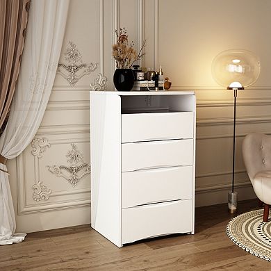 3-in-1 Flip Top Vanity Table with LED Mirror, Dimmable Lights, Storage Drawers & Stool, White