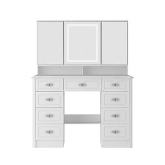 White Makeup Vanity Desk with LED Mirror, 3 Light Modes, 10 Drawers & Storage Cabinet