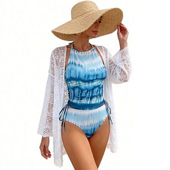 Women's Tie-Dye Halter Tankini Swimsuit Ruched Waist Two-Piece Bathing Suit Stylish Swimwear