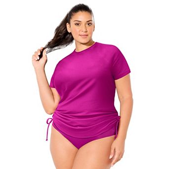 Swimsuits for All Women's Chlorine Resistant Quick-Dry Side-Tie Short Sleeve Swim Tee Rash Guard