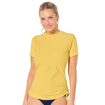 Swimsuits for All Women's Chlorine Resistant Quick-Dry Side-Tie Short Sleeve Swim Tee Rash Guard
