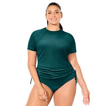 Swimsuits for All Women's Chlorine Resistant Quick-Dry Side-Tie Short Sleeve Swim Tee Rash Guard