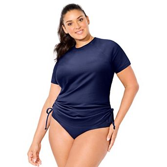 Swimsuits for All Women's Chlorine Resistant Quick-Dry Side-Tie Short Sleeve Swim Tee Rash Guard