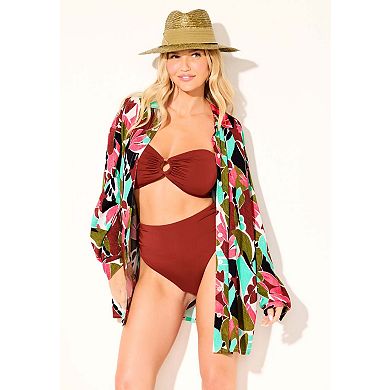 Swimsuits for All Women's Oversized Buttondown Lounge Cover Up Shirt