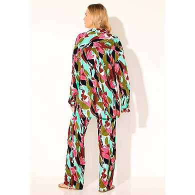 Swimsuits for All Women's Oversized Buttondown Lounge Cover Up Shirt