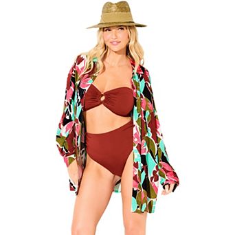 Swimsuits for All Women's Oversized Buttondown Lounge Cover Up Shirt