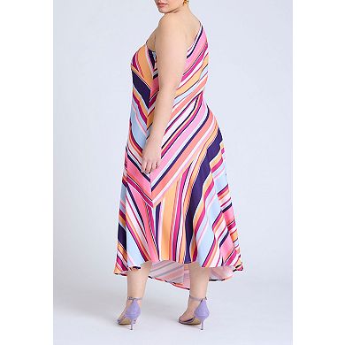 ELOQUII Women's Plus Size One Shoulder Multi Color Dress