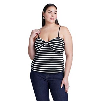 ELOQUII Women's Plus Size Striped Sweetheart Tank
