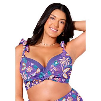 Swimsuits for All Women's Bra Sized Twist Front Bikini Top