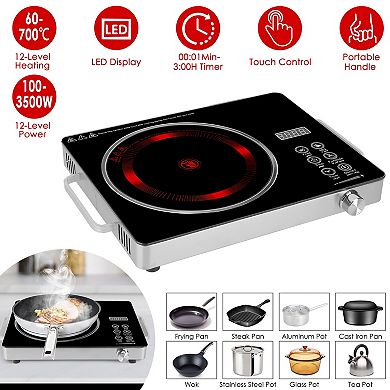 3500W Electric Ceramic Stove Single Burner Hot Plate with Timer