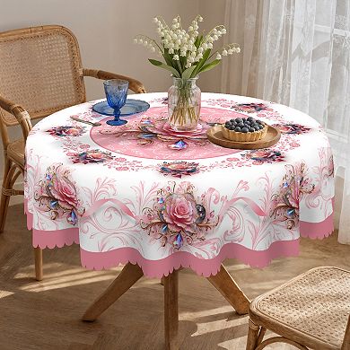 Boho Floral Flower Tablecloth, Table Cover for Home Decor