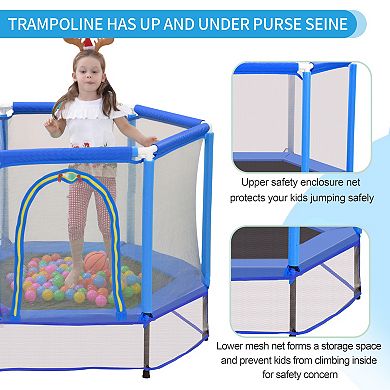 Whisen 55'' Toddlers Trampoline with Safety Enclosure Net and Balls