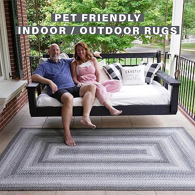 Homespice Graphite Braided Rug Washable Indoor/Outdoor White/Ivory/Silver/Gray Rug