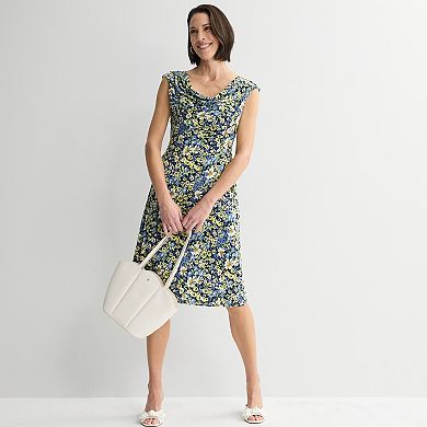 Women's Studio Connection Cap Sleeve Drape Neck A-Line Dress