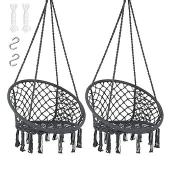 Macrame Swing Chairs, 2-Pack, Grey, 330 lbs