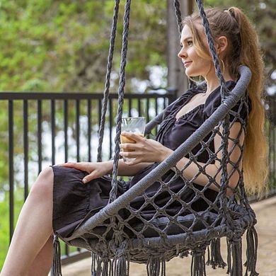 Macrame Swing Chairs, 2-Pack, Grey, 330 lbs