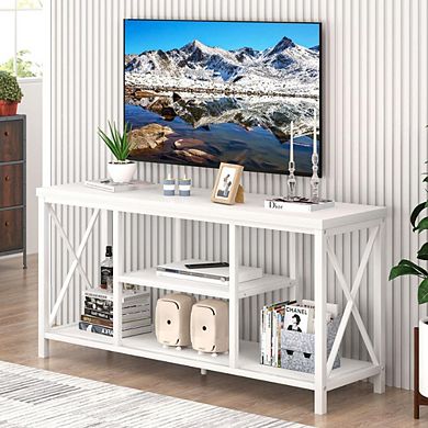 Compact White TV Stand with Storage
