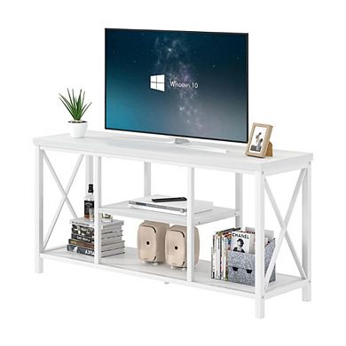 Compact White TV Stand with Storage