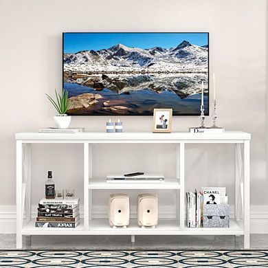 Compact White TV Stand with Storage