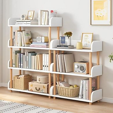 3-Tier White Wood Bookcase, Open Design