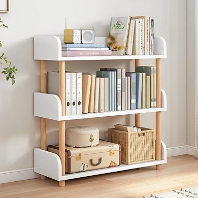 3-Tier White Wood Bookcase, Open Design