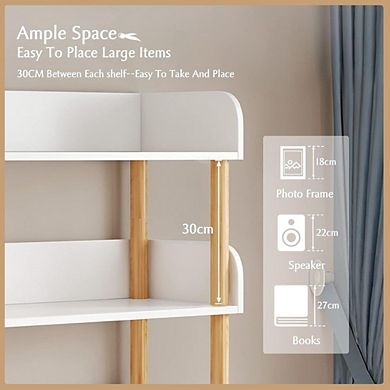 3-Tier White Wood Bookcase, Open Design