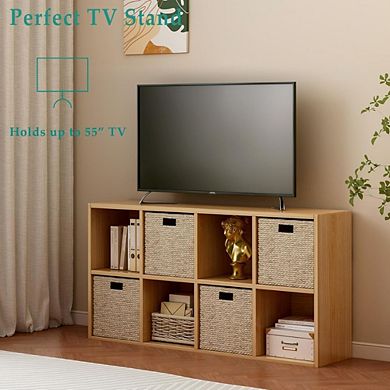 8-Cube Oak Wood Bookcase, 4-Tier