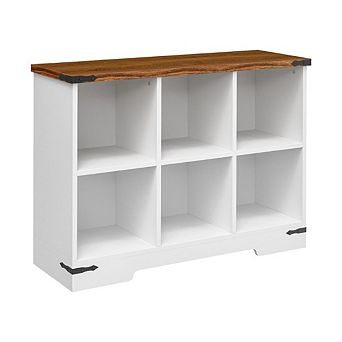 6-Cube Farmhouse Bookcase, White & Walnut