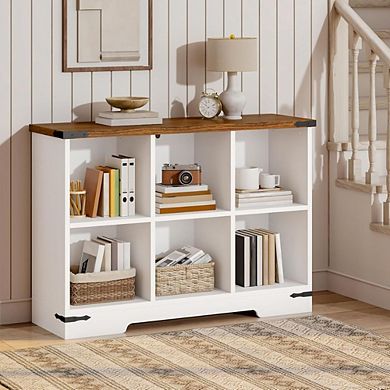 6-Cube Farmhouse Bookcase, White & Walnut
