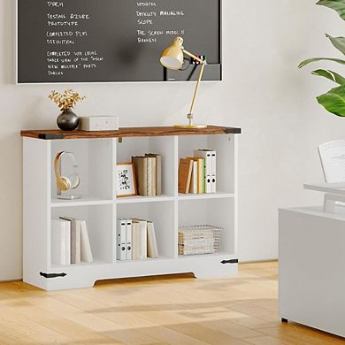 6-Cube Farmhouse Bookcase, White & Walnut