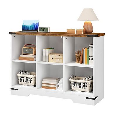 6-Cube Farmhouse Bookcase, White & Walnut