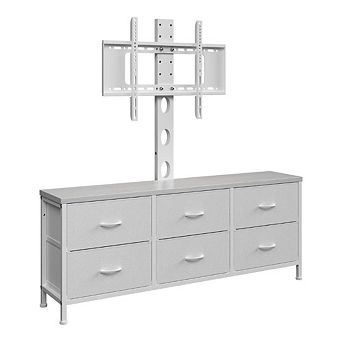 TV Stand with Mount & 6 Drawers, White