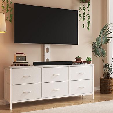 TV Stand with Mount & 6 Drawers, White