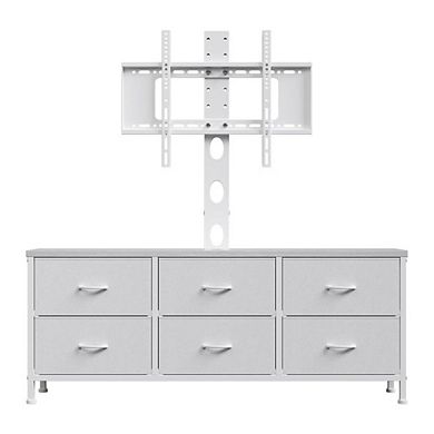 TV Stand with Mount & 6 Drawers, White