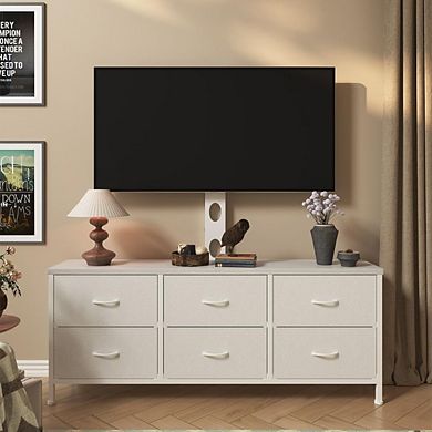 TV Stand with Mount & 6 Drawers, White